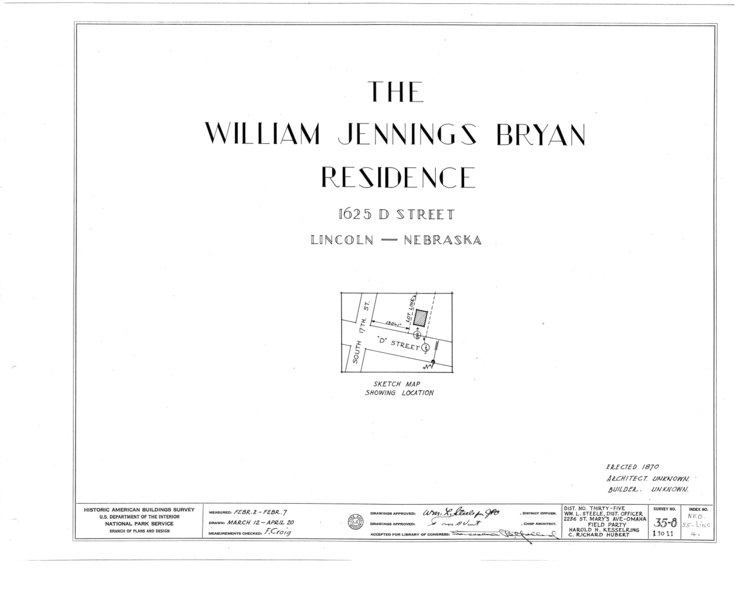 File:William Jennings Bryan House, 1625 D Street, Lincoln, Lancaster County, NE HABS NEB,55-LINC,4- (sheet 0 of 11).tif