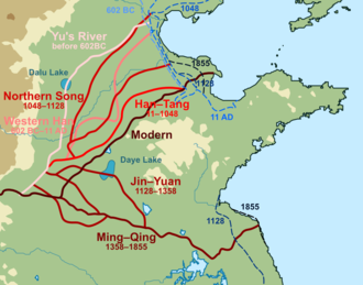 Historical courses of the Yellow River Yellow River watercourse changes en.png