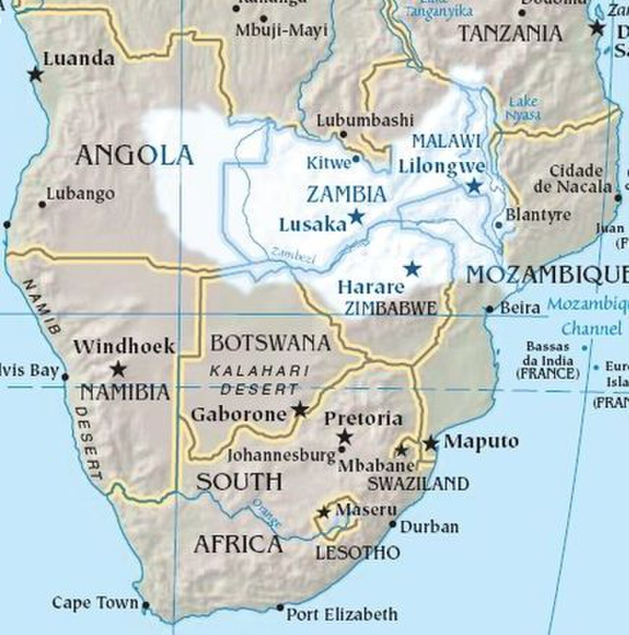 Водопады Виктория Ливингстона Стэнли на карте Африки