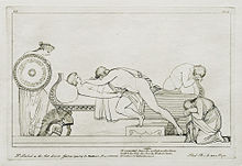 Achilles mourning Patrocles, John Flaxman, 1795. (27) Flaxman Ilias 1795, Zeichnung 1793, 189 x 284 mm.jpg