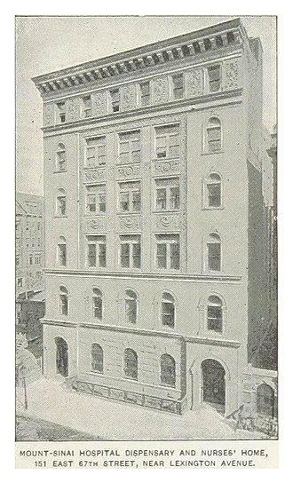 Site of former "Estezet" headquarters in New York City(1941-1945) (King1893NYC) pg477 MOUNT-SINAI HOSPITAL DISPENSARY AND NURSES' HOME, 151 EAST 67TH STREET, NEAR LEXINGTON AVENUE.jpg