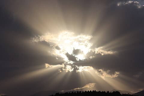 Crepuscular rays over the region of Tikveš