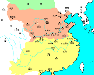 Northern Wei (roșu) în perioada de maximă expansiune teritorială