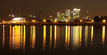 The O2 and Canary Wharf from the Royal Victoria Dock 08-14-05 Royal Victoria Dock.jpg