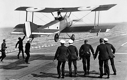 Sqn Cdr E. H. Dunning attempting a landing on HMS Furious in a Sopwith Pup (August 1917)