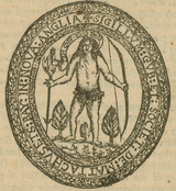 The colonial seal of Massachusetts Bay from 1676, depicts a Massachusett man with a bow and arrow. The bow and arrow first appeared in New England around 700 AD. 1676 emblem Massachusetts NovaAnglia.png