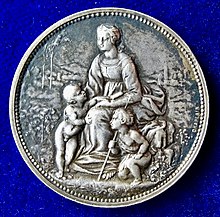 Medal of Chaplain, mother with 2 children during the Siege of Paris, obverse 1871 Medal by Chaplain, Mother with 2 Children during the Siege of Paris 1870-1871, obverse.jpg