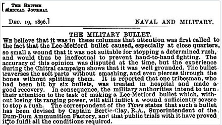Composite image of the British Medical Journal article describing Capt Bertie-Clay's new type of bullet (British Medical Journal 1896;2:1810)