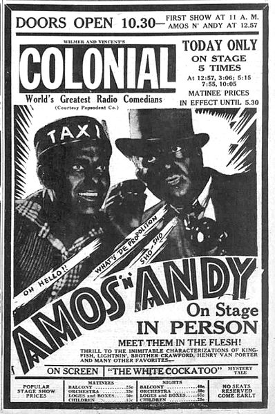 An 1935 advertisement for the entertainment duo Amos 'n' Andy.