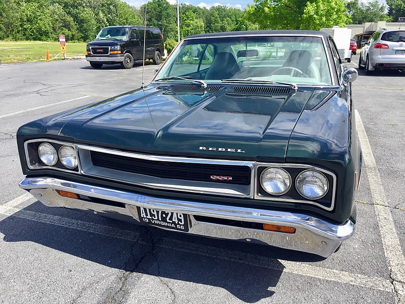 File:1968 AMC Rebel SST hardtop in black with 343 V8 at 2017 AMO meet 1of6.jpg