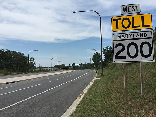 View west from the east end of MD 200 at US 1 in Laurel