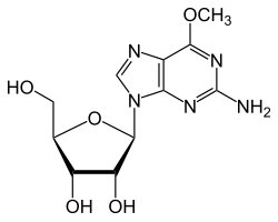 Structural formula of 6-O-methylguanosine