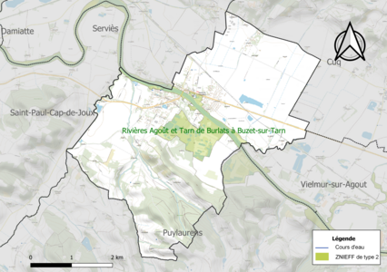 Carte de la ZNIEFF de type 2 sur la commune.