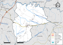 Carte en couleur présentant le réseau hydrographique de la commune