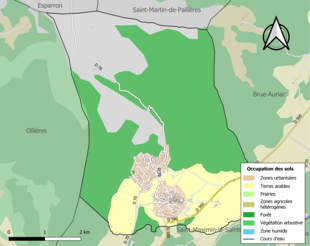 Barevná mapa znázorňující využití půdy.