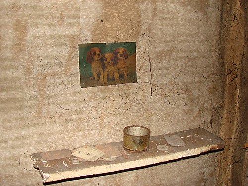 Interior of an abandoned wooden house in Leppävaara.