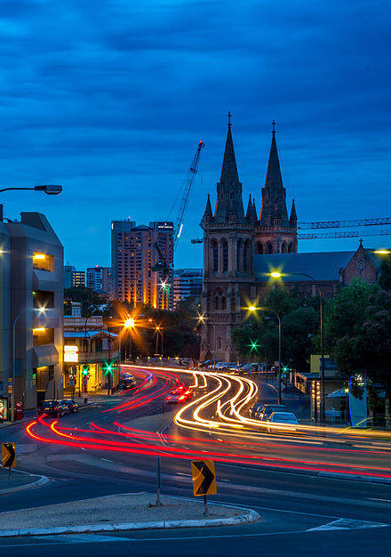 North Adelaide and the spires of St Peter's Cathedral, looking south toward the city