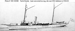 Yacht Oneida, later Adelante; photographed prior to World War I.