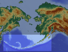 Situation des îles Aléoutiennes et de la péninsule d'Alaska.