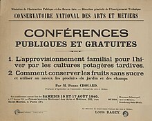 Texte annonçant des conférences par un professeur d'agriculture du CNAM