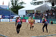 Deutsch: Beachhandball Europameisterschaften 2019 (Beach handball Euro); Tag 5: 6. Juli 2019 – Frauen, Platzierungsspiel für die Ränge 9–12, Deutschland-Polen 2:1 (22:23, 19:16, 7:6) English: Beach handball Euro; Day 5: 6 July 2019 – Placement Match/Cross Match for rank 9–12 Women – Germany-Poland 2:1 (22:23, 19:16, 7:6)