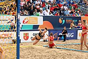 Deutsch: Beachhandball Europameisterschaften 2019 (Beach handball Euro); Tag 5: 6. Juli 2019 – Frauen, Halbfinale, Kroatien-Dänemark 1:2 (12:19, 17:10, 4:7) English: Beach handball Euro; Day 5: 6 July 2019 – Semifinal Men – Croatia-Denmark 1:2 (12:19, 17:10, 4:7)