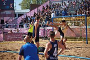 Deutsch: Beachhandball bei den Olympischen Jugendspielen 2018; Tag 7, 13. Oktober 2018; Jungen, Halbfinale – Argentinien-Portugal 1:2 English: Beach handball at the 2018 Summer Youth Olympics at 13 October 2018 – Boys Semifinal – Argentina-Portugal 1:2