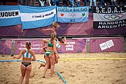 Deutsch: Beachhandball bei den Olympischen Jugendspielen 2018; Tag 5, 10. November 2018; Mädchen, Hauptrunde - Ungarn-Argentinien 1:2 English: Beach handball at the 2018 Summer Youth Olympics at 11 October 2018 – Girls Main Round – Hungary-Argentina 1:2