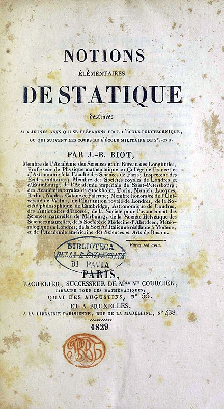 Notions élémentaires de statique, 1829