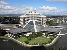 The Jupiters Hotel and Casino opened in 1985 Bird's eye view of Jupiters Casino on the Gold Coast.jpg