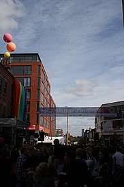 Birmingham gay pride 2011 welcome banner in the village