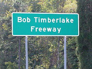 A section of Interstate 85 near exit 96 in North Carolina has been designated as the Bob Timberlake Freeway Bob Timberlake Freeway sign.jpg