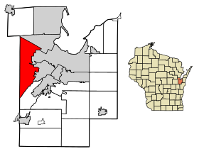 Brown County Wisconsin Incorporated and Unincorporated areas Hobart Highlighted.svg