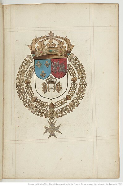 File:COA of Henry III of France from Recueil de tous les chevaliers de l'ordre du Saint Esprit. 1631.jpg