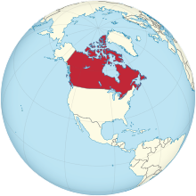 Canada on the globe (North America centered).svg