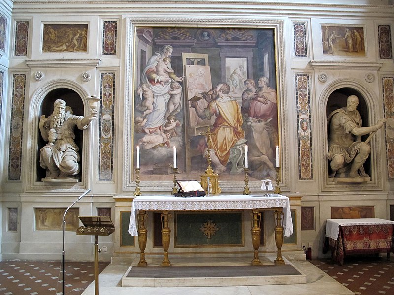 Cappella della compagnia di s. luca, int, altare, s. luca che dipinge la madonna di vasari 01.JPG