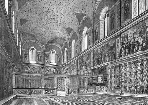 A reconstruction of the appearance of the west Wall chapel in the 1480s, prior to the painting of the ceiling