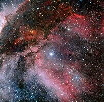 Část mlhoviny Carina okolo Wolf–Rayetovy hvězdy WR 22. Autor: ESO.