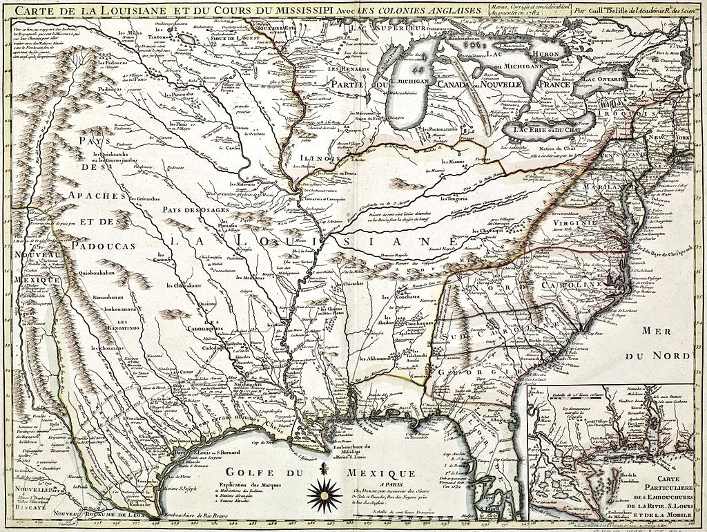 Carte de la Louisiane et du cours du Mississipi, avec les colonies anglaises