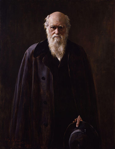Une copie de 1883 d'un portrait de 1881 de Charles Darwin par John Collier.