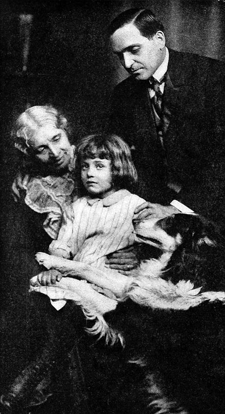 Costello (child) with Mary Maurice, Earle Williams, and the "Vitagraph Dog" Jean in The Church Across the Way, 1912