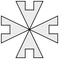 Ormózott talpas kereszt (en: cross pattée notched squared, de: Welschzinnenkreuz)