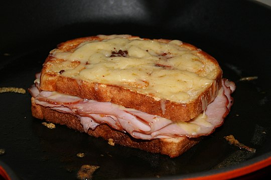 Croque-monsieur, a French ham and cheese hot sandwich