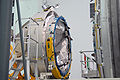 Cupola being aligned with the Tranquility module at the Space Station Processing Facility