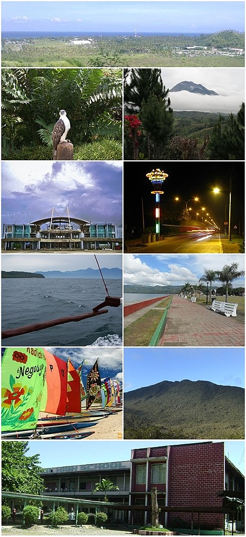 From top, left to right: Malita, Philippine Eagle Center, Mount Apo, Tagum, Panabo, Davao Gulf, Mati, Samal, Mount Hamiguitan, Digos