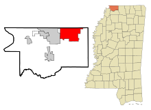 DeSoto County Mississippi Incorporated and Unincorporated areas Olive Branch Highlighted.svg