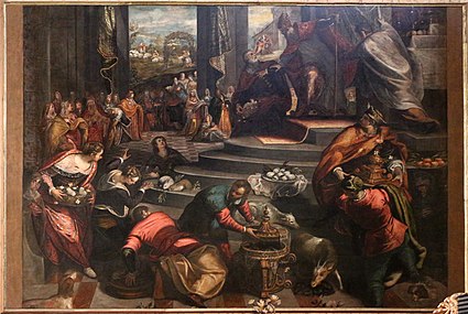 Domenico Tintoretto: Joachim wird aus dem Tempel vertrieben, vor 1587, San Trovaso, Venedig