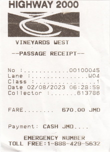 A passage receipt at Vineyards toll booth on the East-West highway. East West Toll Road Passage Receipt.png