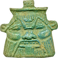 Бес, маска, давньоєгипетський фаянс із синьо-зеленою поливою, греко-римський період