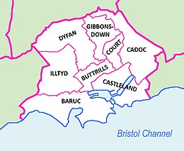 Electoral wards of Barry, with Buttrills in the centre of the town